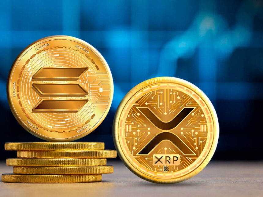 three coins with a market crash background