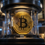 Bitcoin secured inside a trading vault on Wall Street symbolizing Nasdaq Bitcoin options approval and the ongoing institutional battle over crypto market access and regulation
